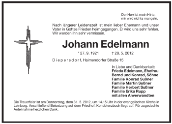 Traueranzeige von Johann Edelmann von Pegnitz-Zeitung